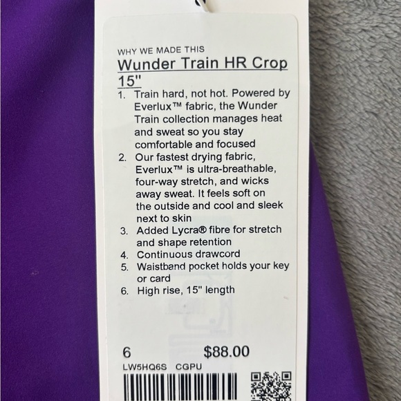 Lululemon Wunder Train High-Rise Crop 15" College Purple Size 6 - Picture 5 of 5